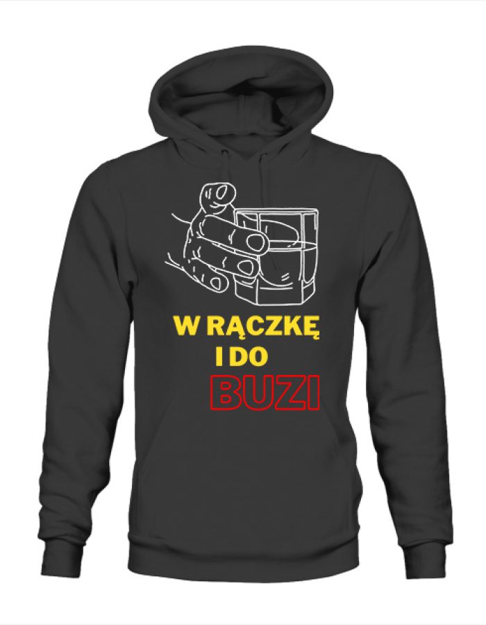 Bluza męska czarna z kapturem z nadrukiem “w rączę i do buzi”