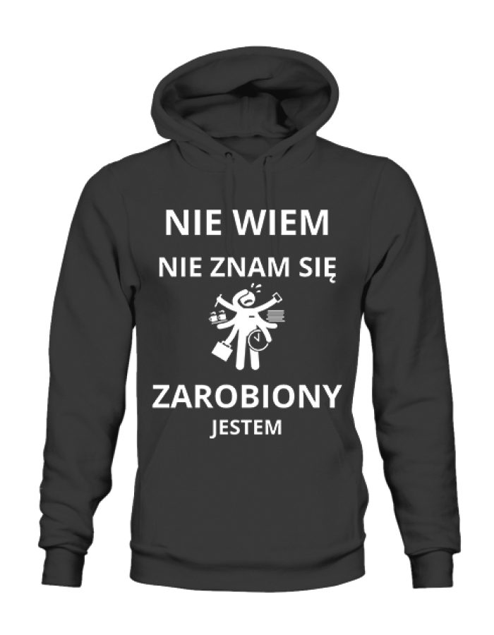 Bluza męska czarna z kapturem z nadrukiem “Nie wiem nie znam się”