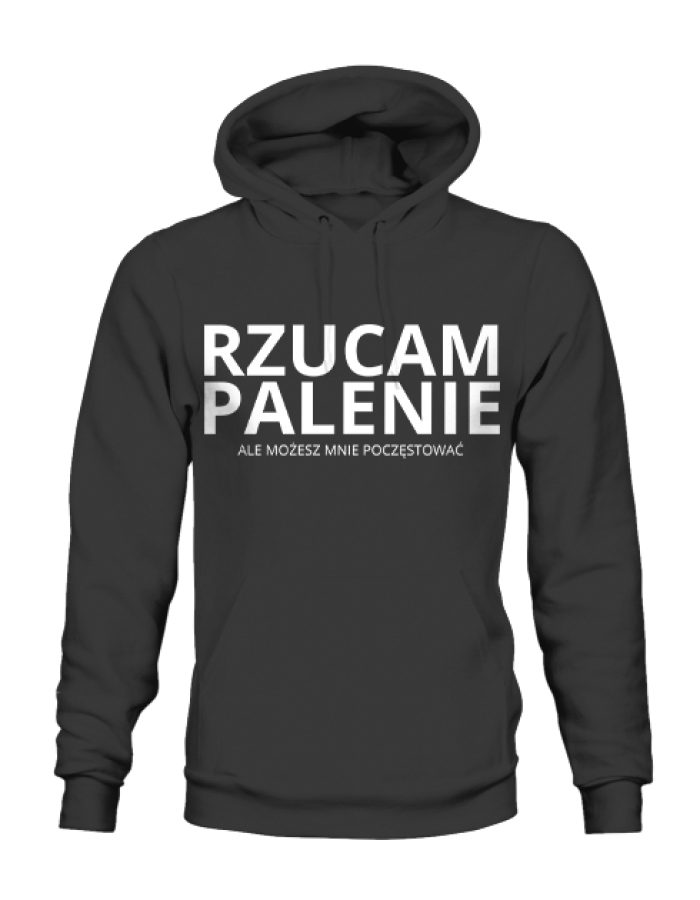 Bluza męska czarna z kapturem z nadrukiem “Rzucam palenie”